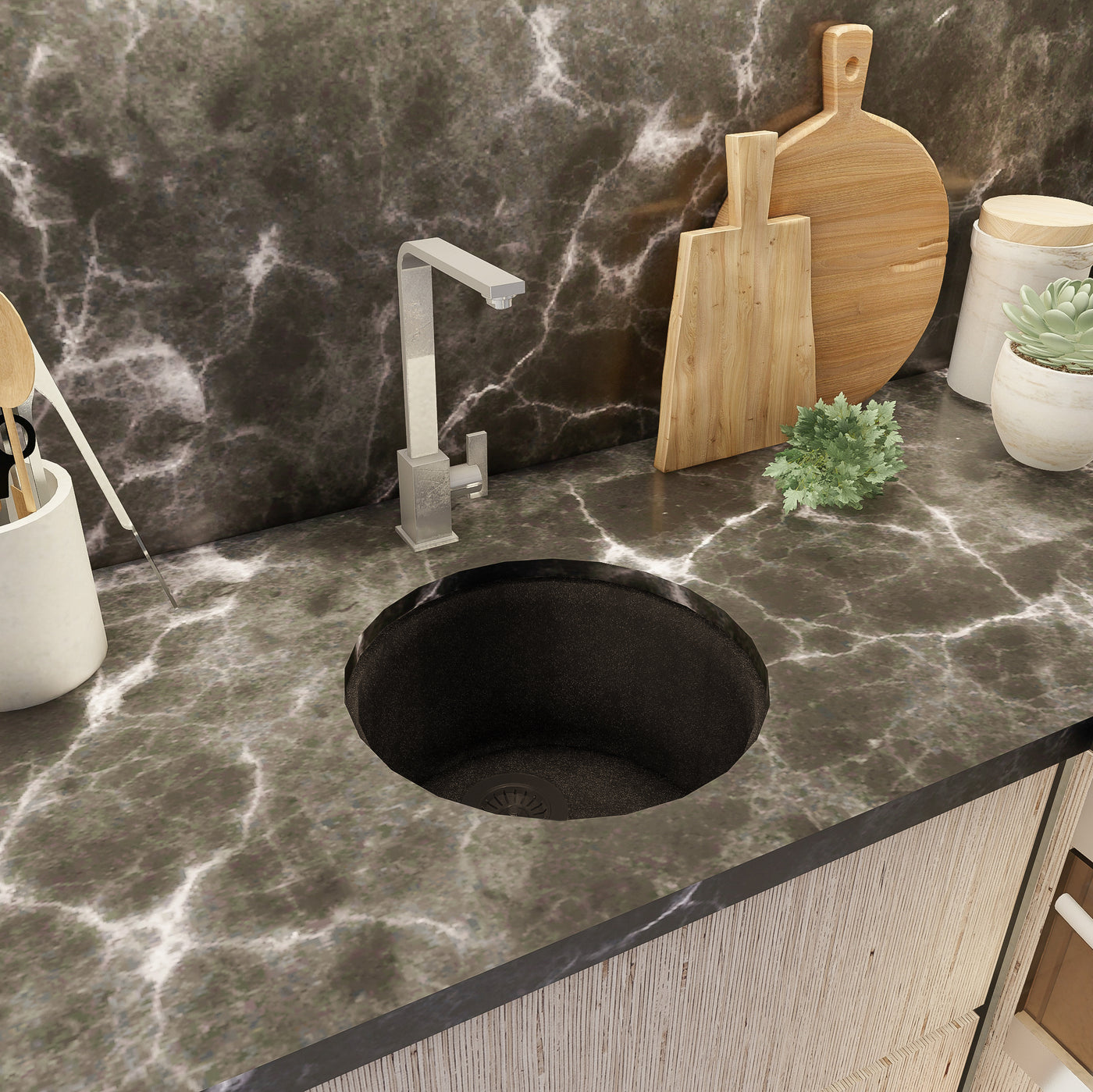 SMOKY 16" GGRS 916 - Granite Sink 16" - Single Bowl Undermount - Kitchen Sink