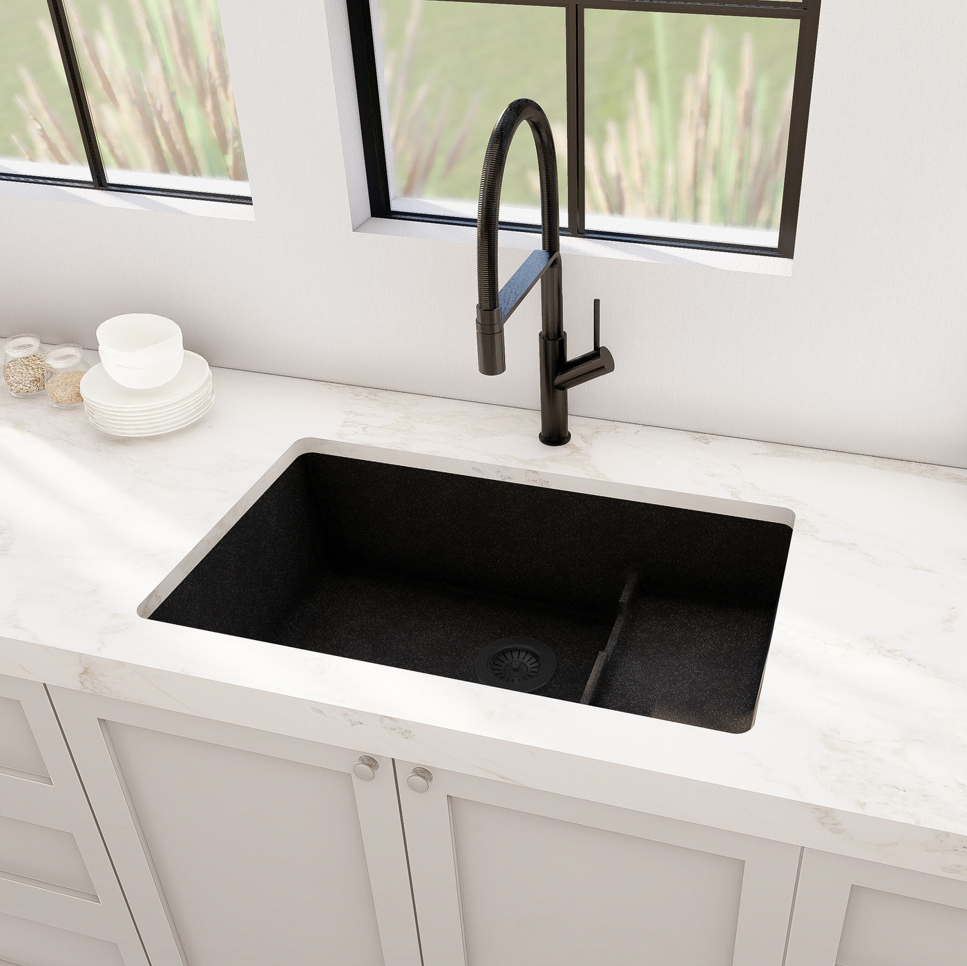 VIVANA 29" GGS 929 - Granite Sink 29"- Double Bowl Undermount - Kitchen Sink