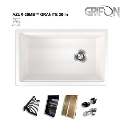 AZUR30™ GGS980 - Granite Sink 30" - Single Bowl Undermount Workstation - Kitchen Sink with Accessories
