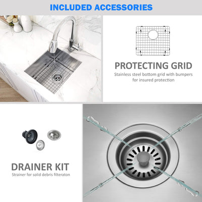 Eterna™ GS303 - Stainless Steel 14" Single bowl Undermount Standard Kitchen sink with accessories