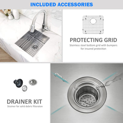 Eterna™ GS303 - Stainless Steel 14-in Single bowl Undermount Standard Kitchen sink with accessories