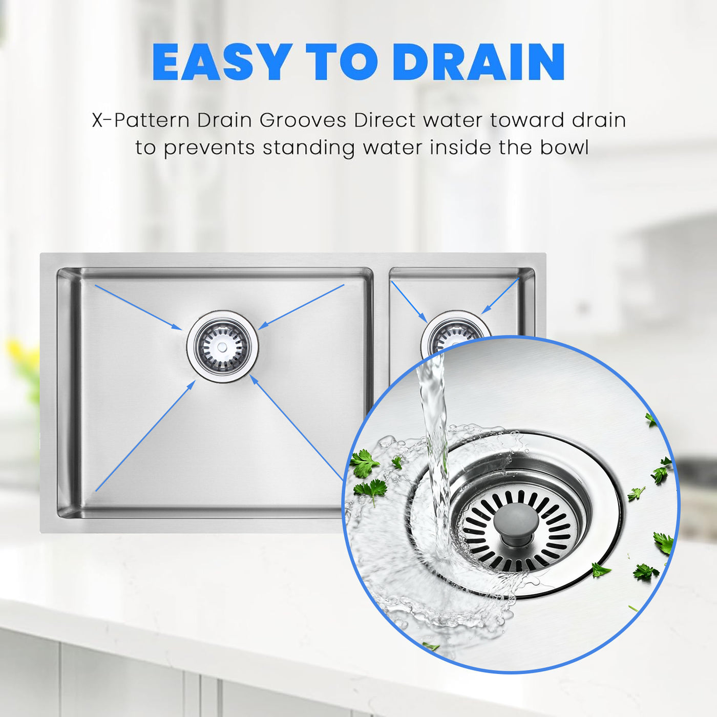 Eterna™ GS311 - Stainless Steel 32" Double bowl 70/30 Undermount Standard Kitchen sink with accessories