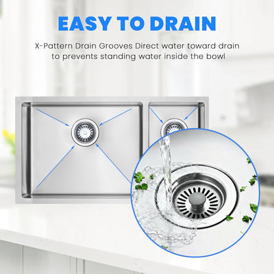 Eterna™ GS311 - Stainless Steel 32" Double bowl 70/30 Undermount Standard Kitchen sink with accessories