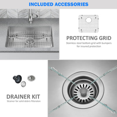 Eterna™ GS313 - Stainless Steel 32" Single bowl Undermount Standard Kitchen sink with accessories