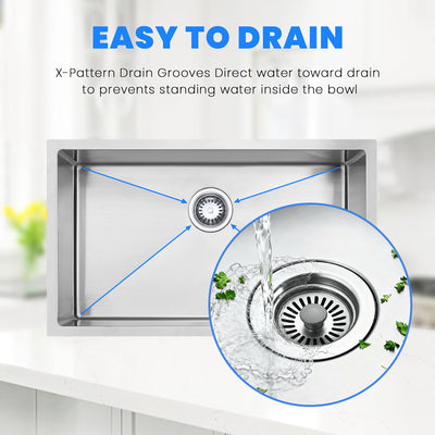 Eterna™ GS319 - Stainless Steel 28" Single bowl Undermount Standard Kitchen sink with accessories