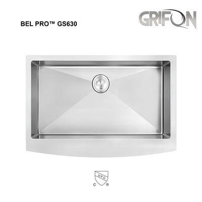 Bel Pro™ GS630 Stainless steel 30" Undermount Single Bowl Apron Kitchen Sink.