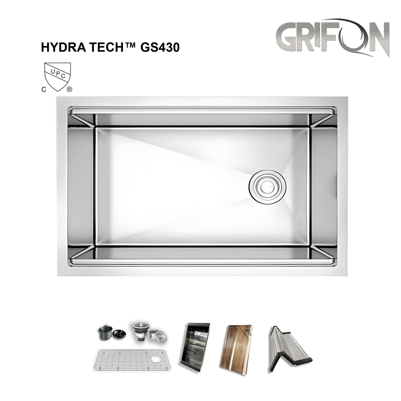 Hydra Tech™ GS430 Stainless steel 30" Undermount Single Bowl workstation - Brushed & Black -Kitchen Sink with Accessories