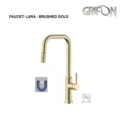 LARA™ Contemporary Style Single-Handle - Matt black - Brushed Nickel - Brushed gold - Kitchen Sink Faucet with Pull-Down Sprayer
