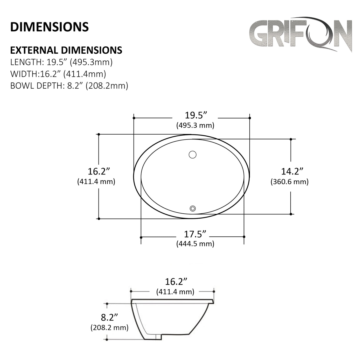 Lavabo de salle de bain en céramique Undermount™ RAZU rond de 19,5 po en blanc