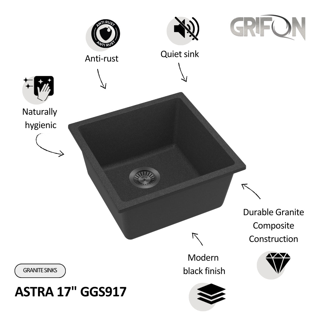 ASTRA 17" GGS917 - Granite Sink 17" - Single Bowl Undermount  - Kitchen Sink