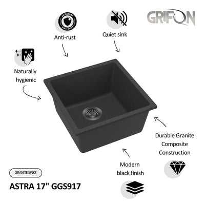 ASTRA 17" GGS917 - Granite Sink 17" - Single Bowl Undermount  - Kitchen Sink