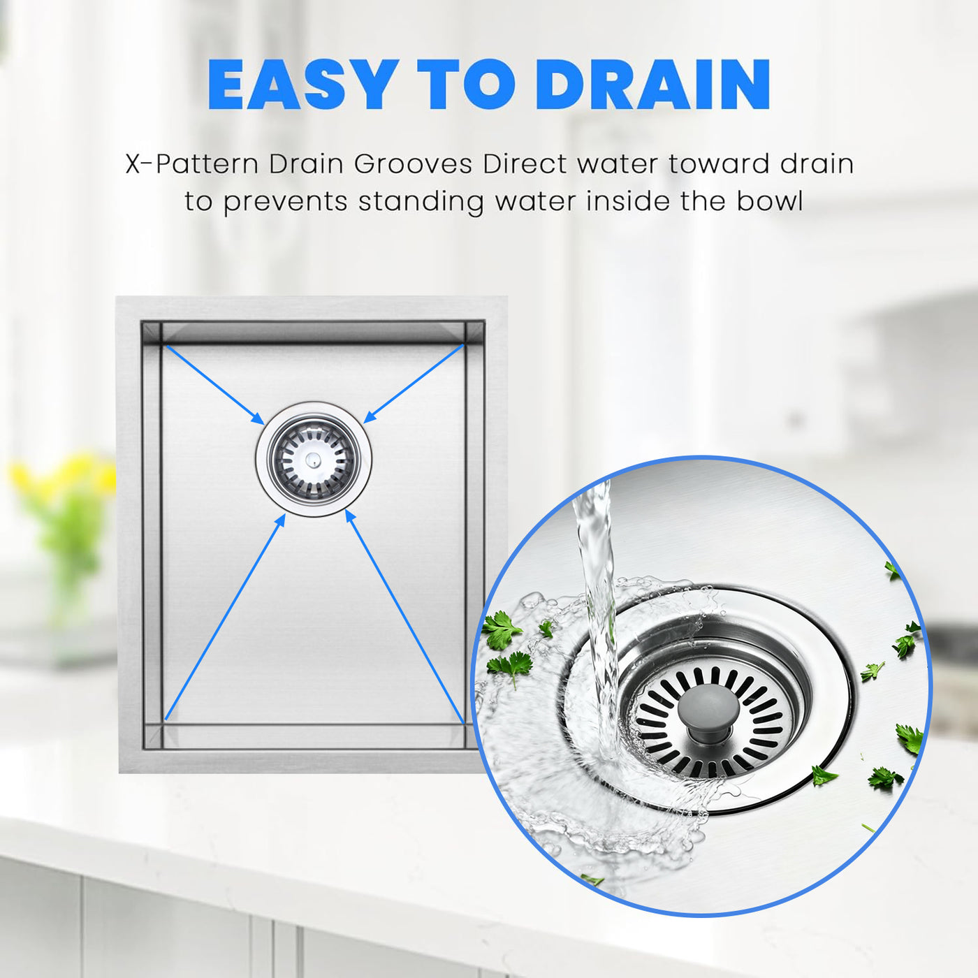 Eterna™ GS303 - Stainless Steel 14" Single bowl Undermount Standard Kitchen sink with accessories