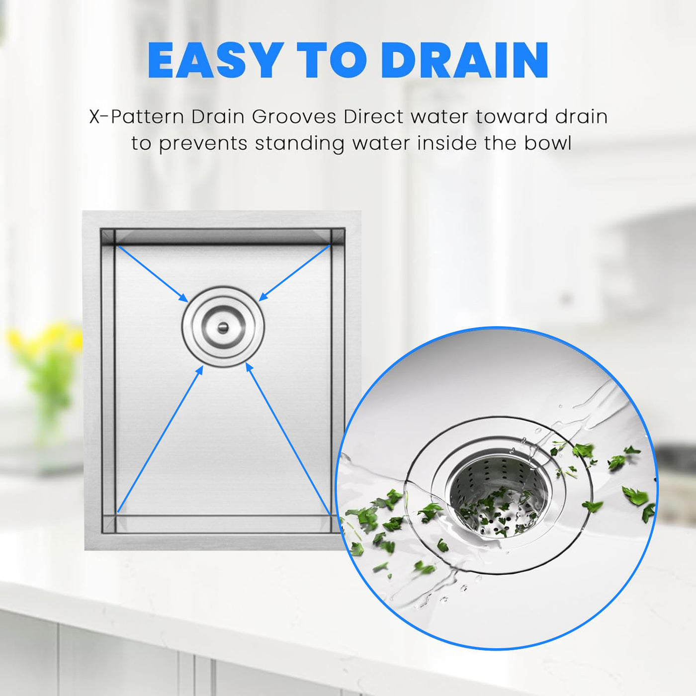 Eterna™ GS303 - Stainless Steel 14-in Single bowl Undermount Standard Kitchen sink with accessories