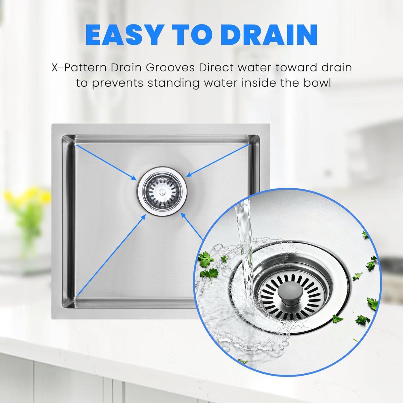 Eterna™ GS308 - Stainless Steel 23" Single bowl Undermount Standard Kitchen sink with accessories