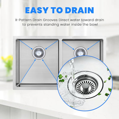 Eterna™ GS312 - Stainless Steel 32" Double bowl 50/50 Undermount Standard Kitchen sink with accessories