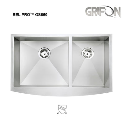 Bel Pro™ GS660 Stainless steel 33" 60/40 Double Bowl Apron Kitchen Sink.