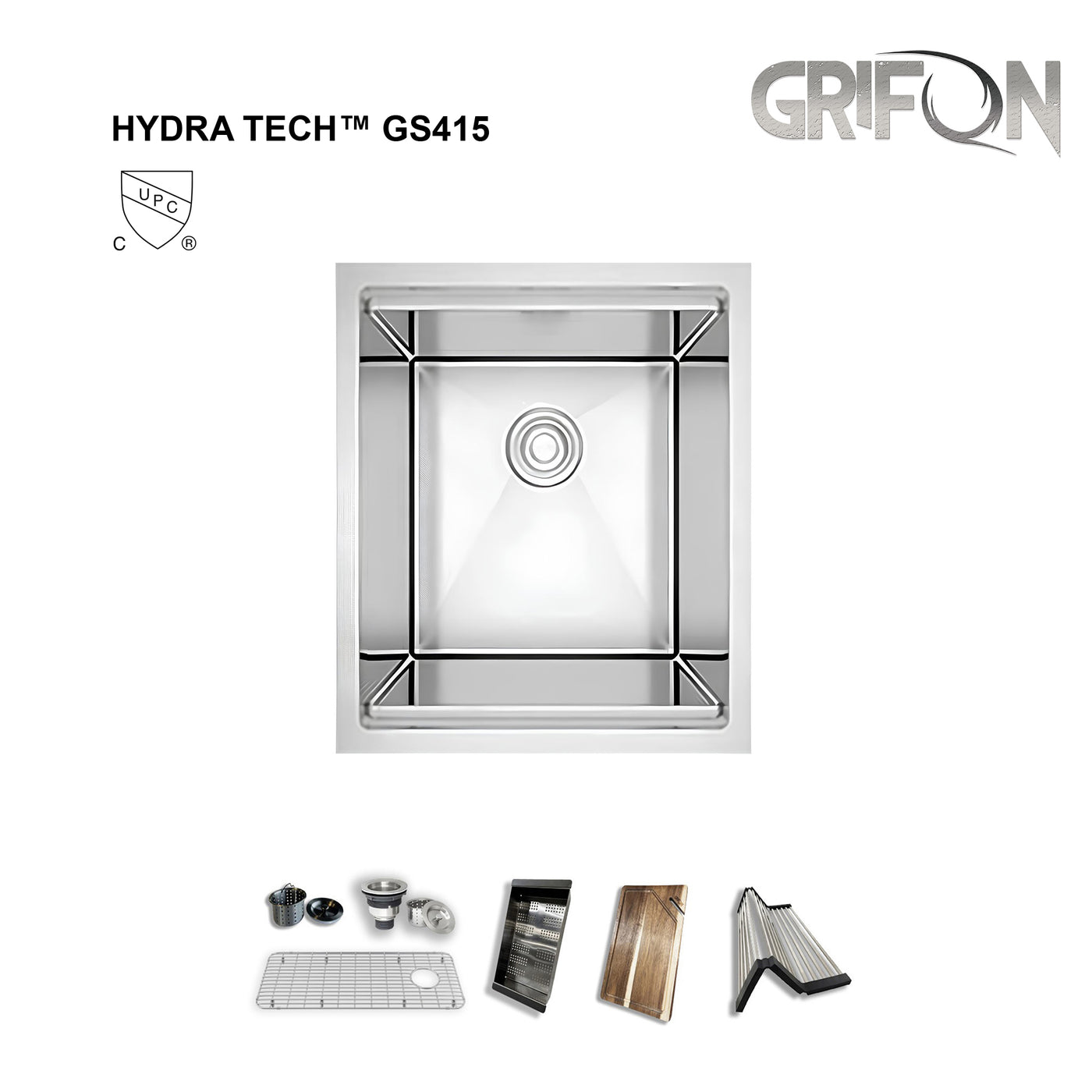 Hydra Tech™ GS415 Stainless steel 15" Undermount Single Bowl workstation Kitchen Sink with Accessories
