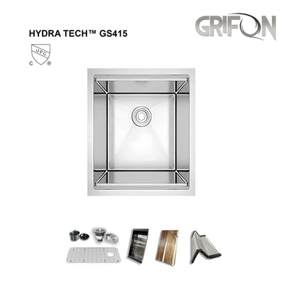 Hydra Tech™ GS415 Stainless steel 15" Undermount Single Bowl workstation Kitchen Sink with Accessories