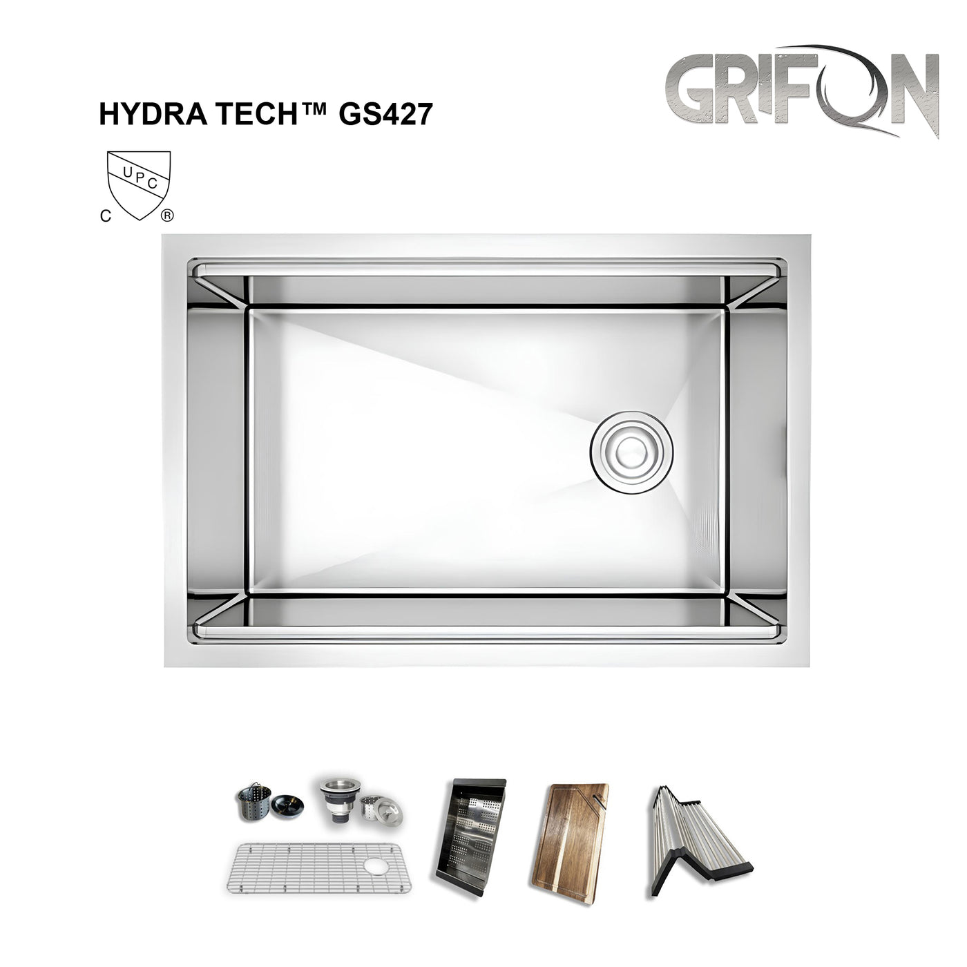 Hydra Tech™ GS427 Stainless steel 27" Undermount Single Bowl workstation Kitchen Sink with Accessories