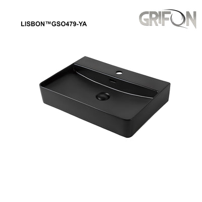 LISBON™ GSO479-YA – Black Ceramic 23” - Rectangular Vessel sink-  Bathroom Sink