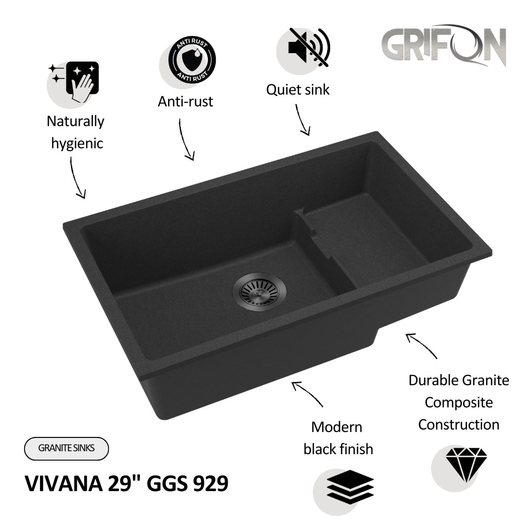 VIVANA 29" GGS 929 - Granite Sink 29"- Double Bowl Undermount - Kitchen Sink
