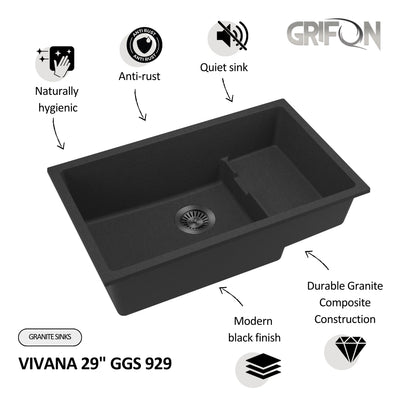 VIVANA 29" GGS 929 - Granite Sink 29"- Double Bowl Undermount - Kitchen Sink