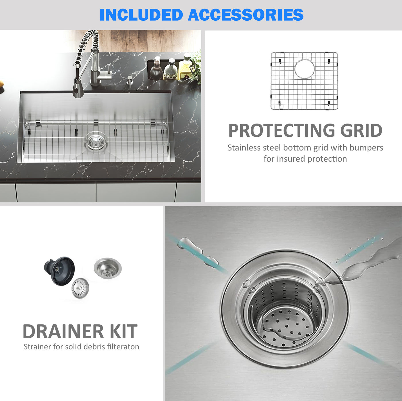 Eterna™ GS319 - Évier de cuisine standard à montage sous plan à une seule cuve de 28 po en acier inoxydable avec accessoires