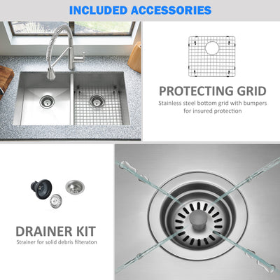 Eterna™ GS312 - Stainless Steel 32" Double bowl 50/50 Undermount Standard Kitchen sink with accessories