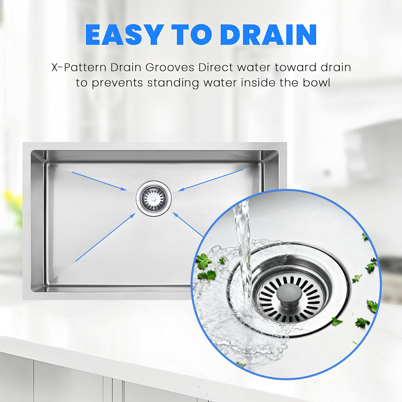 Eterna™ GS330 - Stainless Steel 30" Single bowl Undermount Standard Kitchen sink with accessories