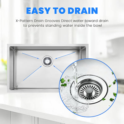 Eterna™ GS330 - Stainless Steel 30" Single bowl Undermount Standard Kitchen sink with accessories