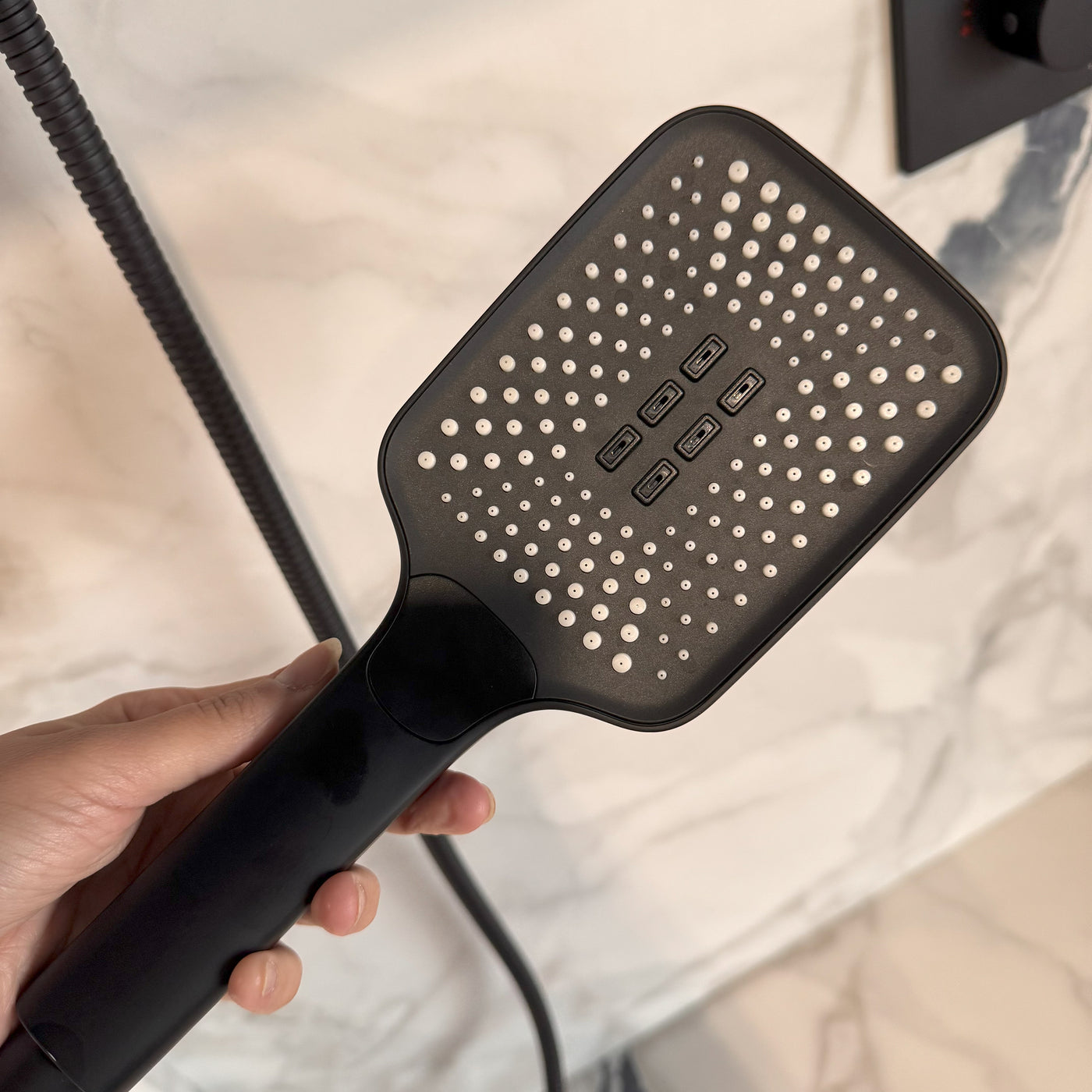 AMARIS ™ GSS810 – Thermostatic Shower Set – Matte Black - Chrome - Brushed Gold - Wall-Mounted Rain Shower Head with Handheld Spray