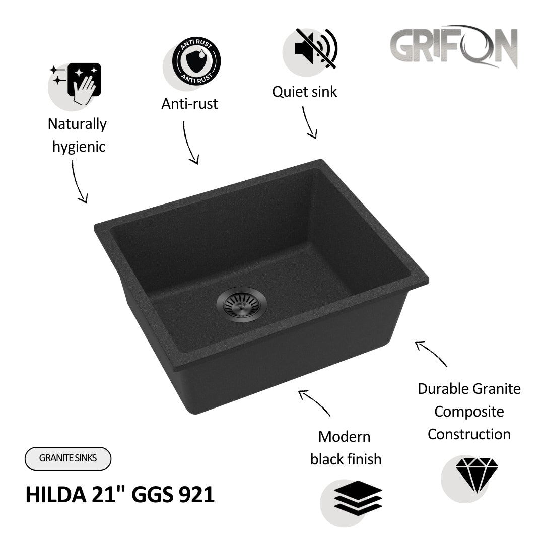 HILDA  21"  GGS 921  - Granite Sink 21" - Single Bowl Undermount - Kitchen Sink