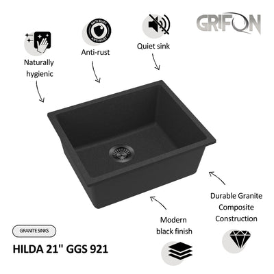 HILDA  21"  GGS 921  - Granite Sink 21" - Single Bowl Undermount - Kitchen Sink