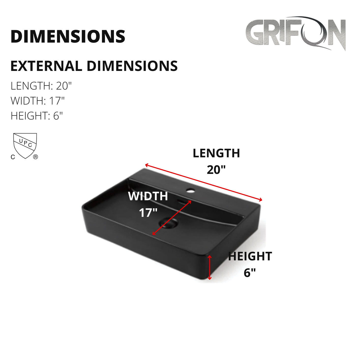 LISBON™  GSO478-YA – Black Ceramic 20” - Rectangular Vessel sink-  Bathroom Sink