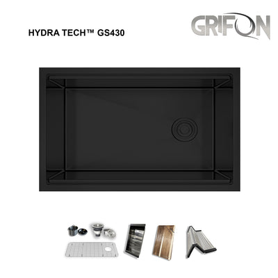 Évier de cuisine Hydra Tech™ GS430 en acier inoxydable, 30 po, poste de travail à cuve unique encastré avec accessoires