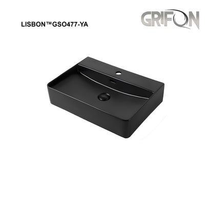 LISBON™  GSO477-YA – Black Ceramic 17” - Rectangular Vessel sink-  Bathroom Sink