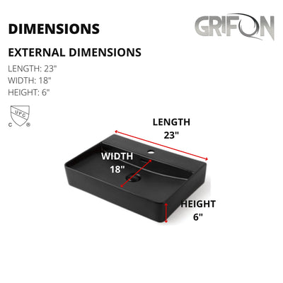 LISBON™ GSO479-YA – Black Ceramic 23” - Rectangular Vessel sink-  Bathroom Sink