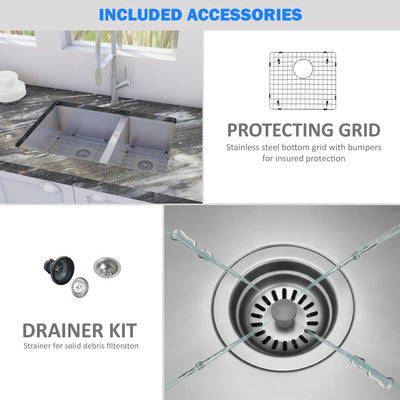 Eterna™ GS328 - Stainless Steel 28" Double bowl 60/40 Undermount Standard Kitchen sink with accessories