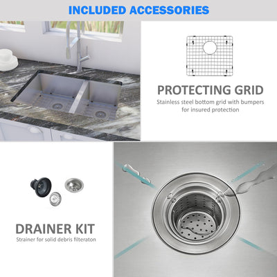 Eterna™ GS328 - Stainless Steel 28-in Double bowl 60/40 Undermount Standard Kitchen sink with accessories