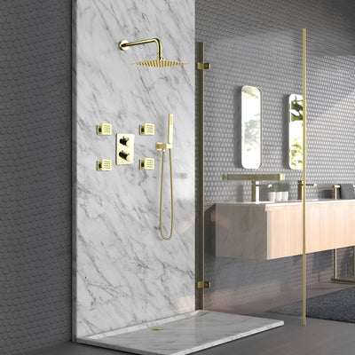 ADRIANNA™ GSS820 – Thermostatic Shower Set – Matte Black - Chrome - Brushed Gold - Wall-Mounted Rain Shower Head with Handheld Spray