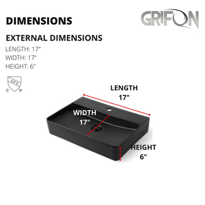 LISBON™  GSO477-YA – Black Ceramic 17” - Rectangular Vessel sink-  Bathroom Sink