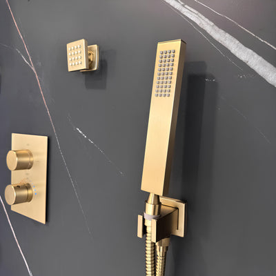 ADRIANNA™ GSS820 – Thermostatic Shower Set – Matte Black - Chrome - Brushed Gold - Wall-Mounted Rain Shower Head with Handheld Spray