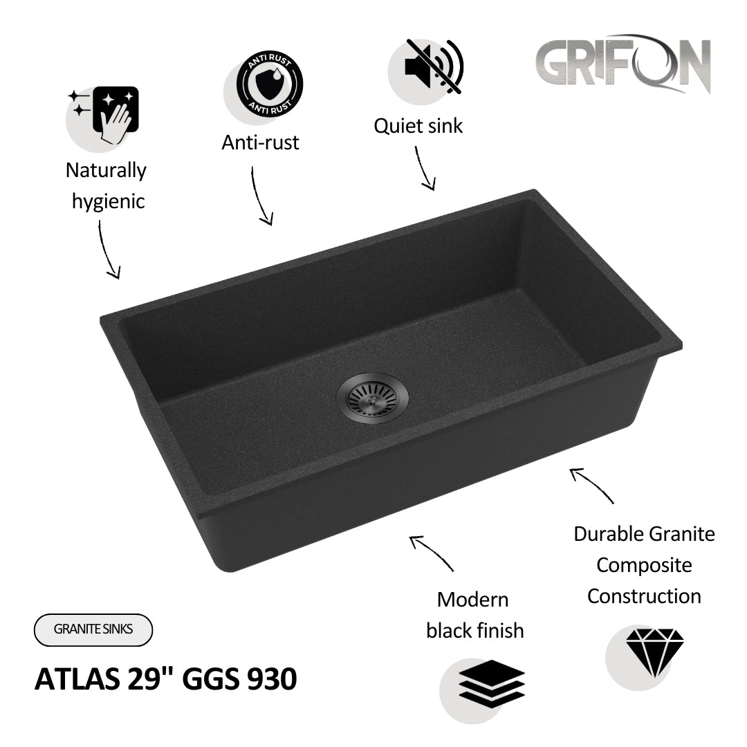 ATLAS 29"  GGS 930 - Granite Sink 29" - Single Bowl Undermount - Kitchen Sink
