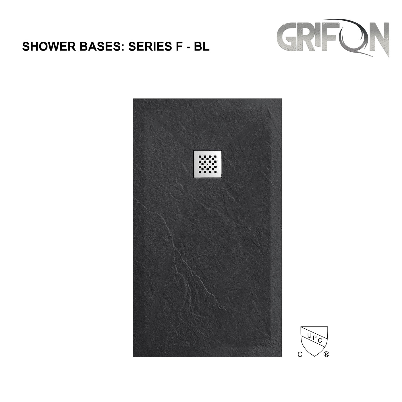 SERIES F™-  BLACK - SHOWER BASE ARTIFICIAL STONE -60" x 36"-  Premium Solid Composite Stone