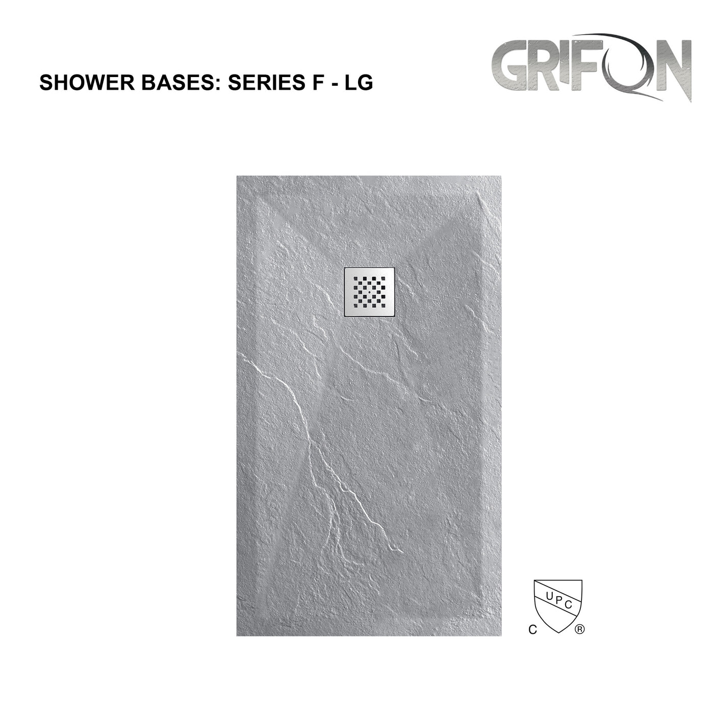 SERIES F™-  LIGHT GREY - SHOWER BASE ARTIFICIAL STONE - 60" x 36"-  Premium Solid Composite Stone