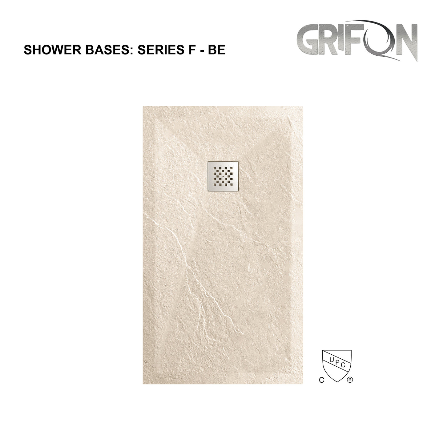 SERIES F™-  BEIGE - SHOWER BASE ARTIFICIAL STONE -60" x 36"-  Premium Solid Composite Stone