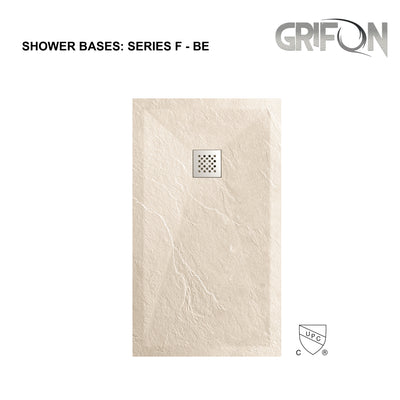 SERIES F™-  BEIGE - SHOWER BASE ARTIFICIAL STONE -60" x 36"-  Premium Solid Composite Stone