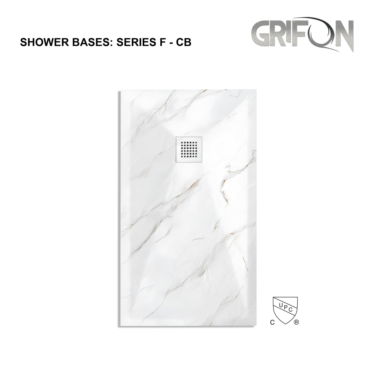 SERIES F™-  CARRARA BIANCO - SHOWER BASE ARTIFICIAL STONE -60" x 36"-  Premium Solid Composite Stone