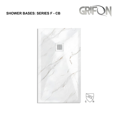 SERIES F™-  CARRARA BIANCO - SHOWER BASE ARTIFICIAL STONE -60" x 36"-  Premium Solid Composite Stone