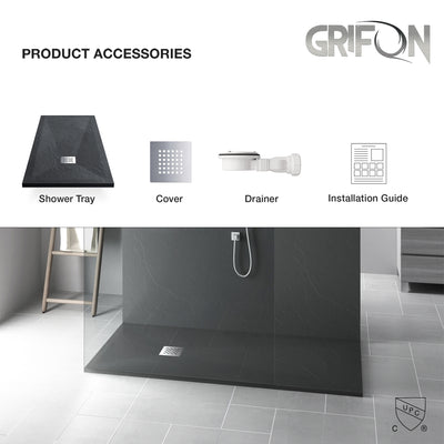 SERIES F™-  BEIGE - SHOWER BASE ARTIFICIAL STONE -60" x 36"-  Premium Solid Composite Stone